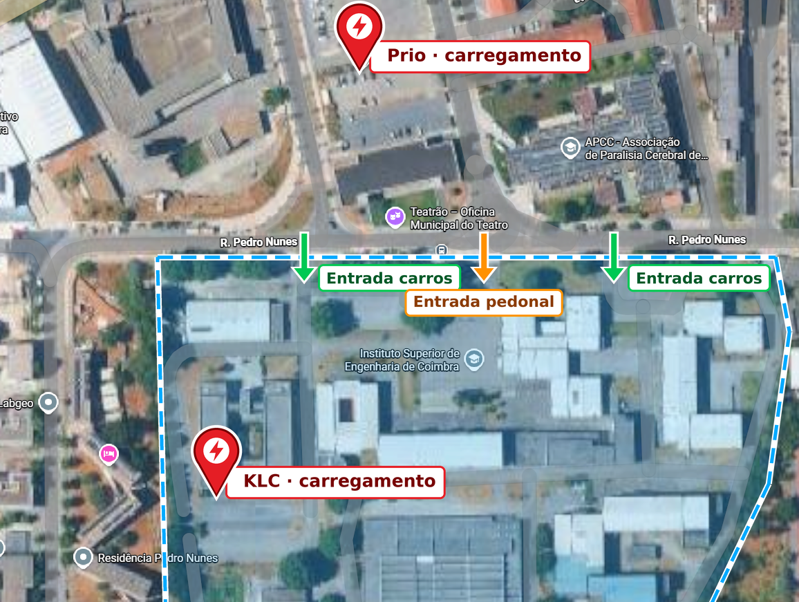 Localização dos carregamentos elétricos e entradas do ISEC